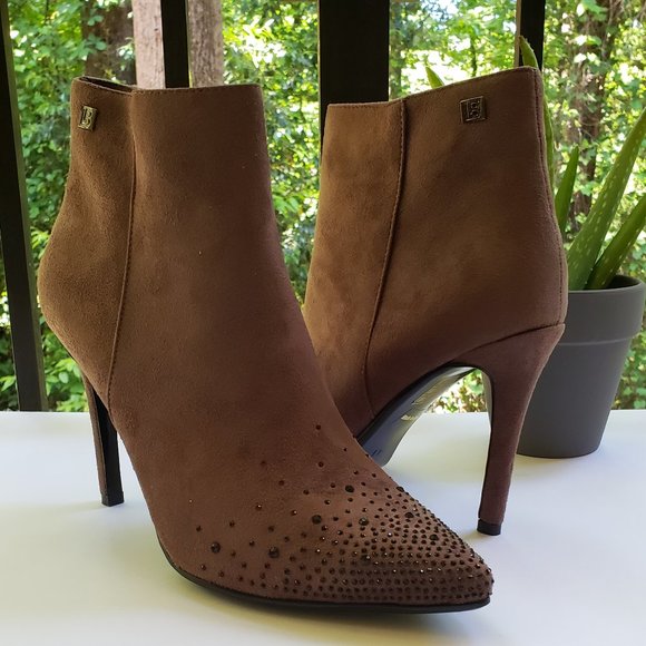 LAURA BIAGIOTTI Stiletto Heel Ankle Boots in Brown with Crystal Toe Studs Sz 11 - Picture 4 of 8